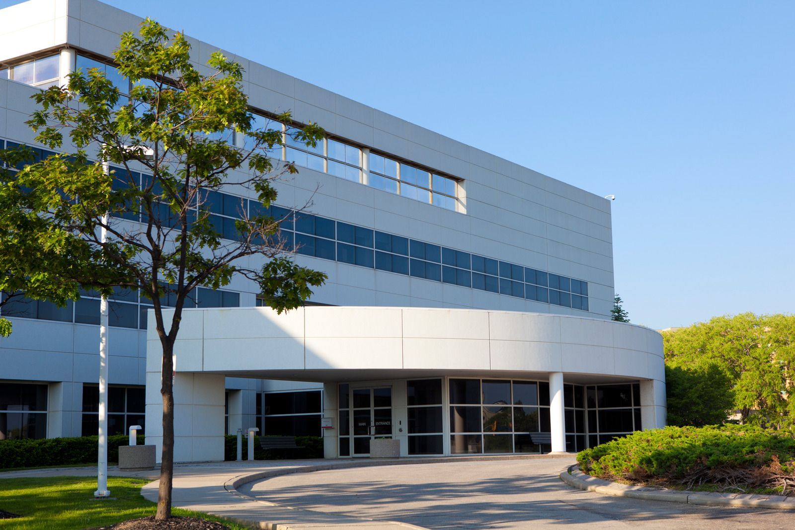 Modern glass-and-metal office building facade