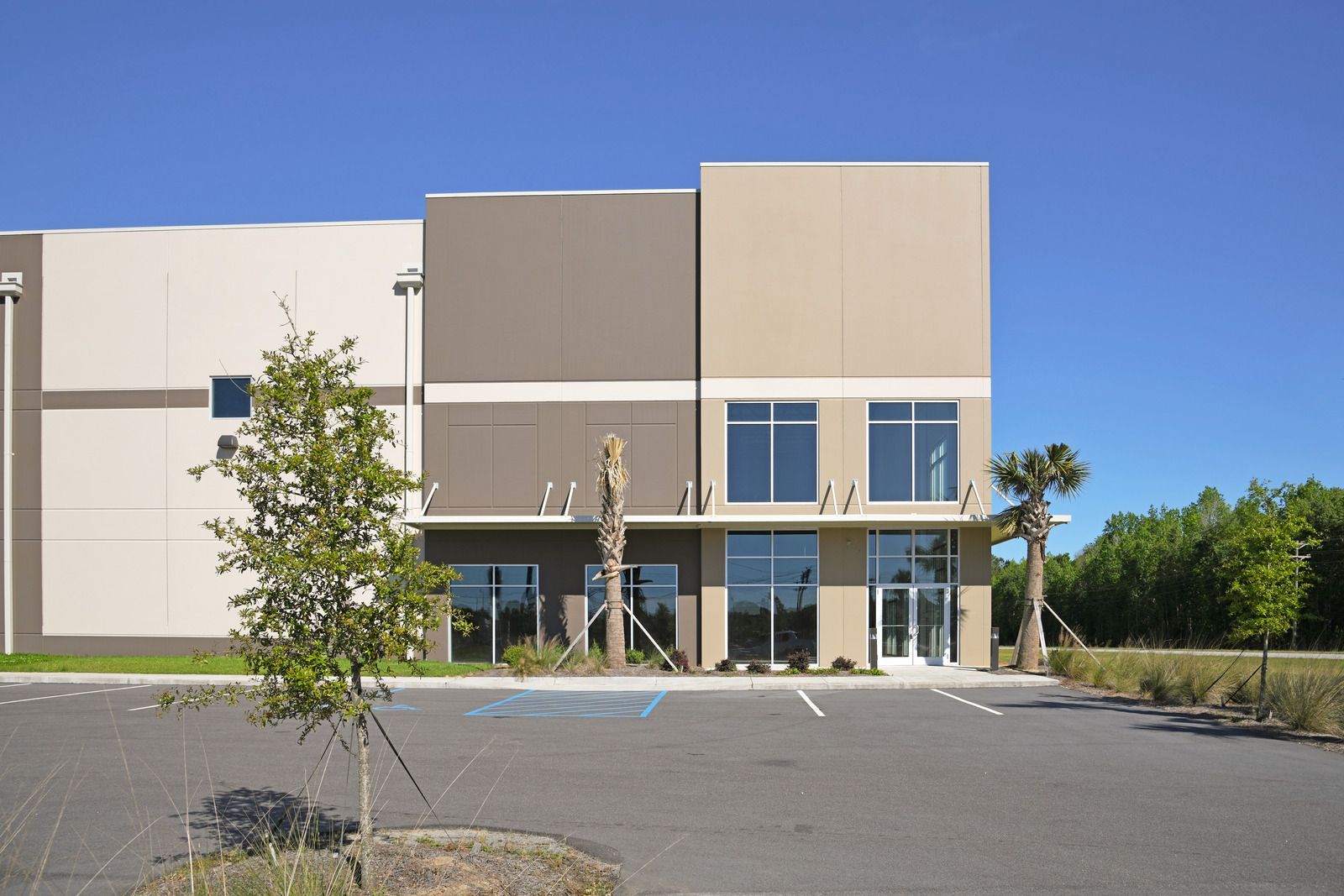 Corner retail building with stucco facade
